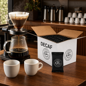 CANECA DECAF fractional packs with glass-carafe brewer for hospitality service