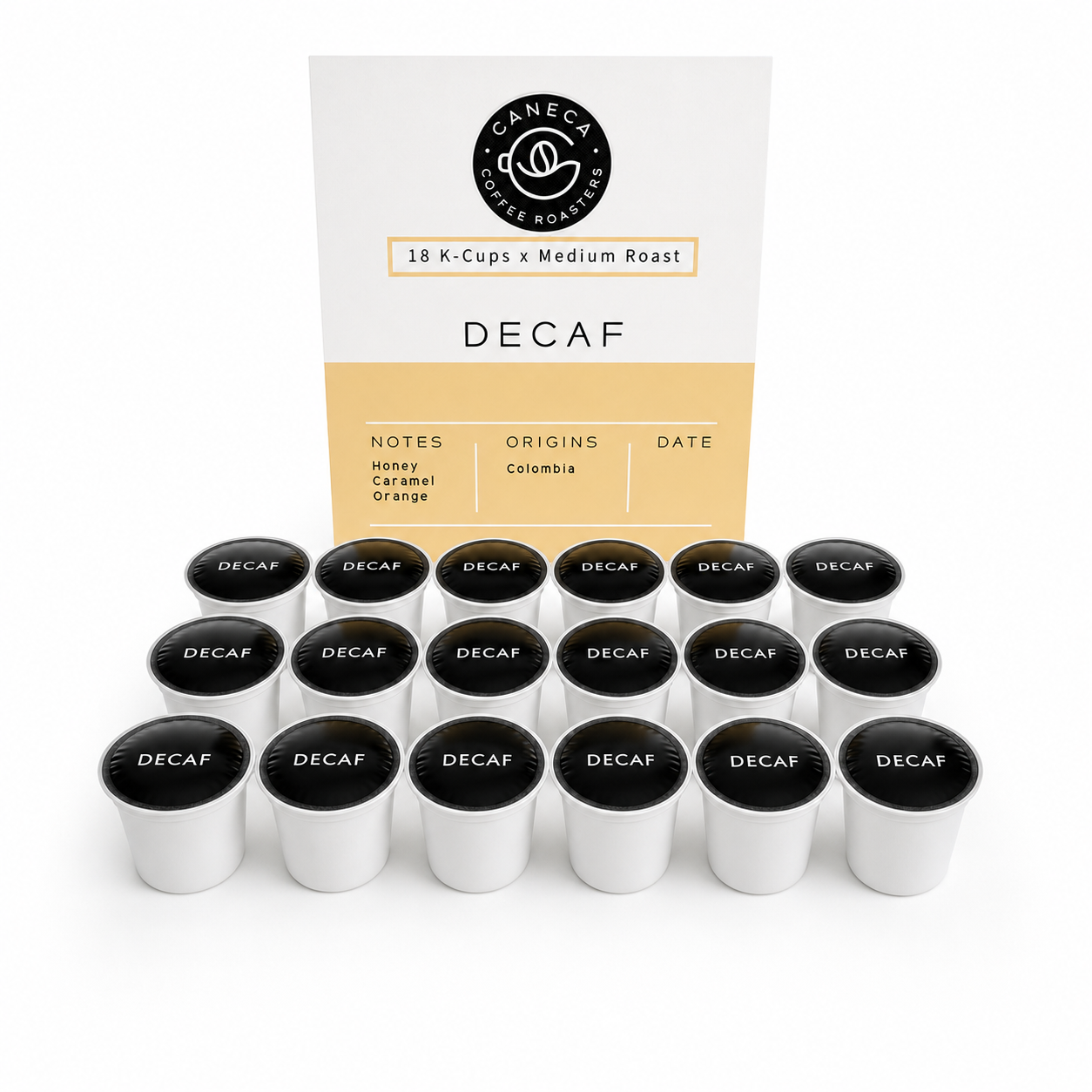 CANECA Decaf medium roast 18 K-Cups with product information card
