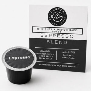 Close-up of a CANECA Espresso Blend single-serve coffee pod