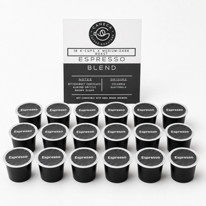 CANECA Espresso Blend medium-dark roast 18 K-Cups with product information card