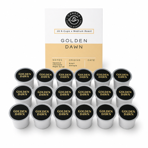 CANECA Golden Dawn medium roast 18 K-Cups with product information card