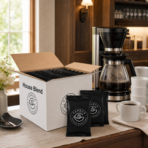 CANECA House Blend fractional packs at a restaurant or bed-and-breakfast coffee station