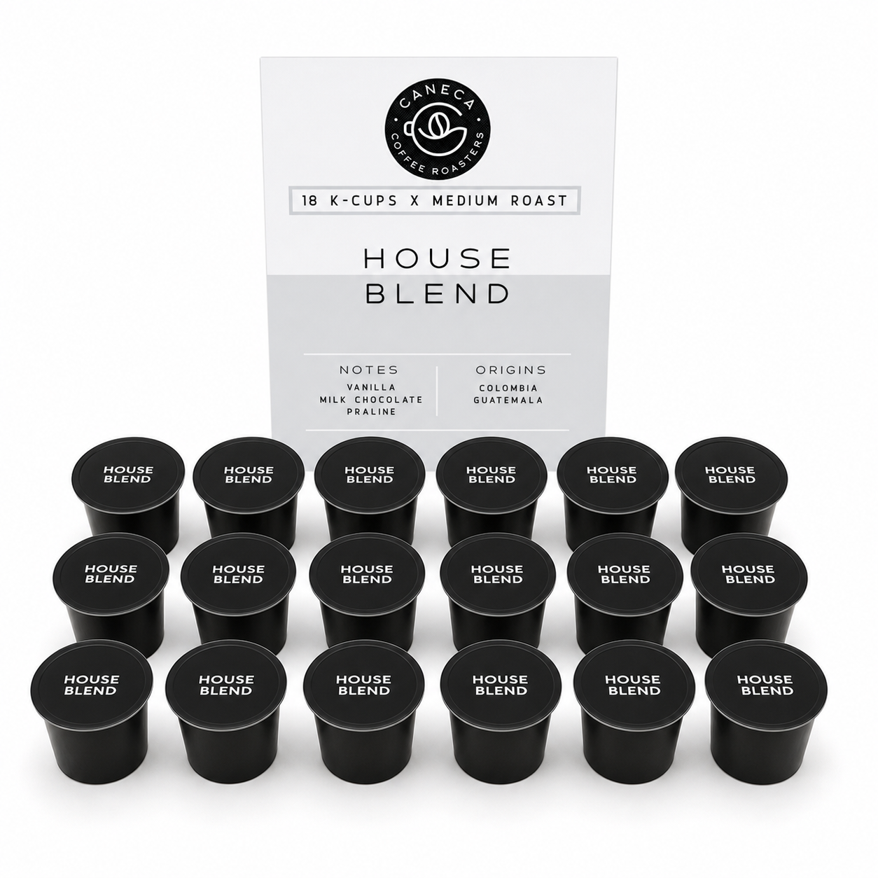 CANECA House Blend medium roast 18 K-Cups with product information card