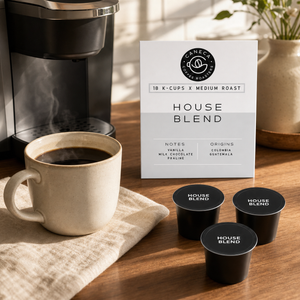 CANECA House Blend medium roast K-Cups with single-serve brewer and coffee