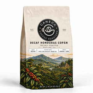 CANECA Decaf Honduras Copan medium roast coffee in corrected warm-ivory packaging
