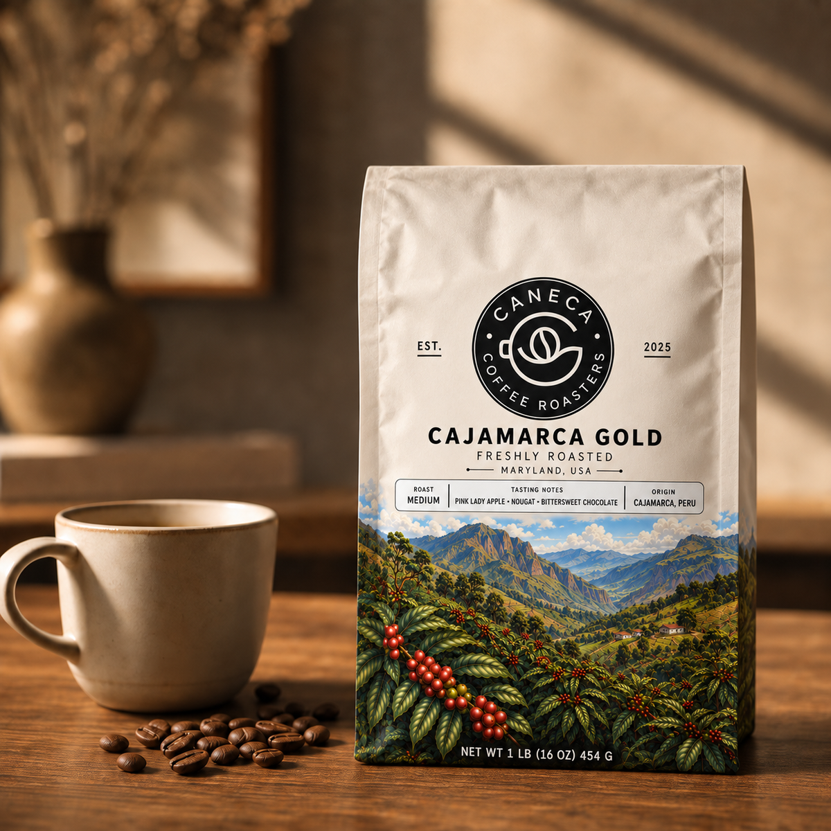 Square promotional image of CANECA Cajamarca Gold medium roast