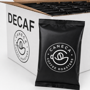 Close-up of a CANECA pre-ground DECAF fractional coffee pack