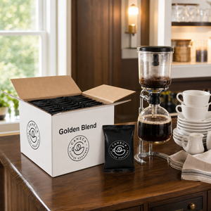 CANECA Golden Blend fractional packs at a restaurant or bed-and-breakfast coffee station
