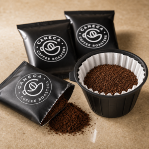 CANECA House Blend fractional packs with pre-ground coffee and commercial drip filter basket