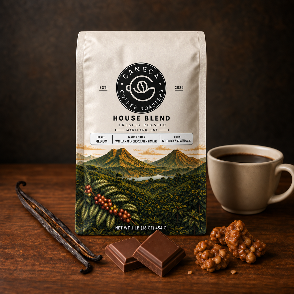 CANECA House Blend medium roast with vanilla, milk chocolate and praline