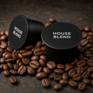 CANECA House Blend medium roast K-Cups with freshly roasted coffee beans