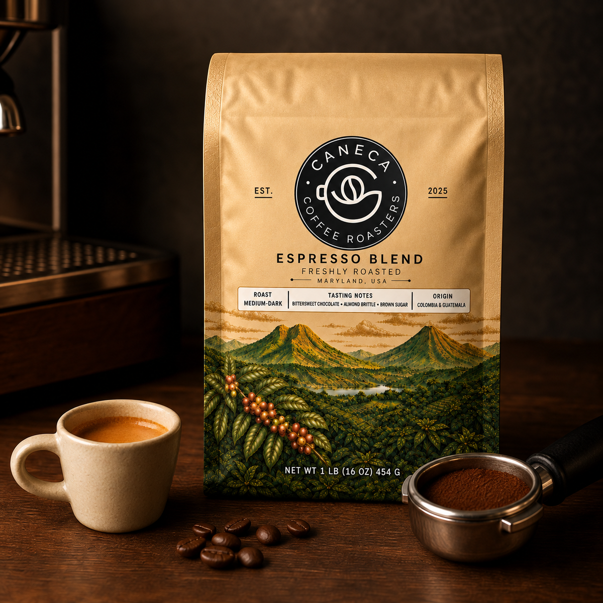 Square promotional image of CANECA Espresso Blend in the new packaging