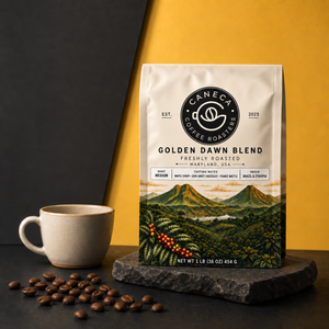 Square promotional image of CANECA Golden Dawn Blend medium roast in the new packaging