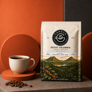 Square promotional image of CANECA Decaf Colombia medium roast coffee