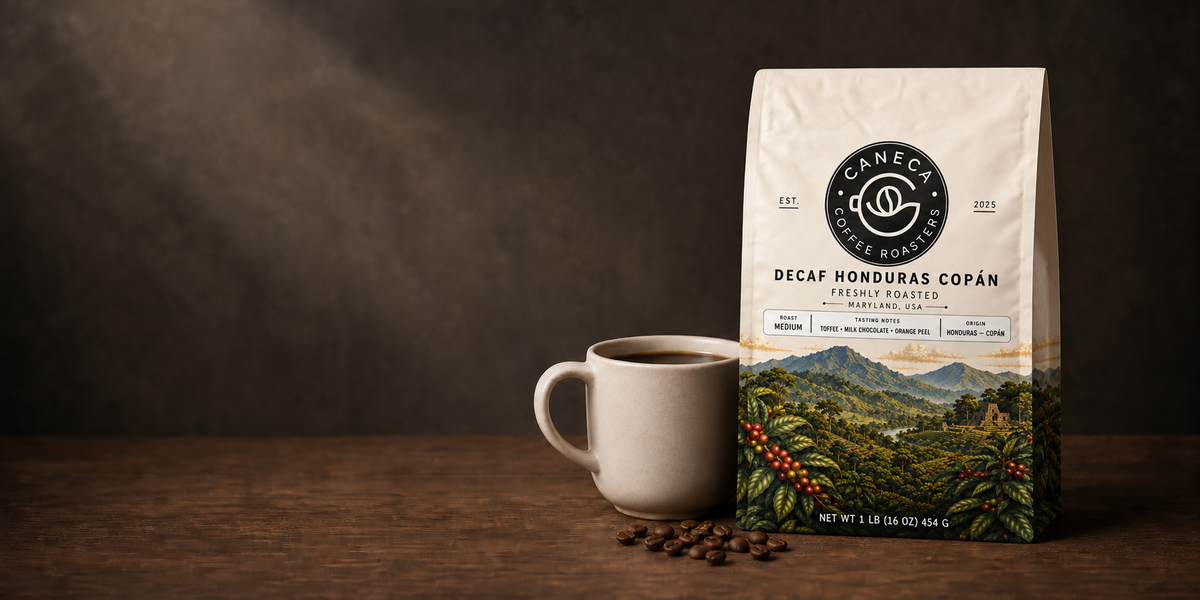 Wide CANECA Decaf Honduras Copan medium roast website banner