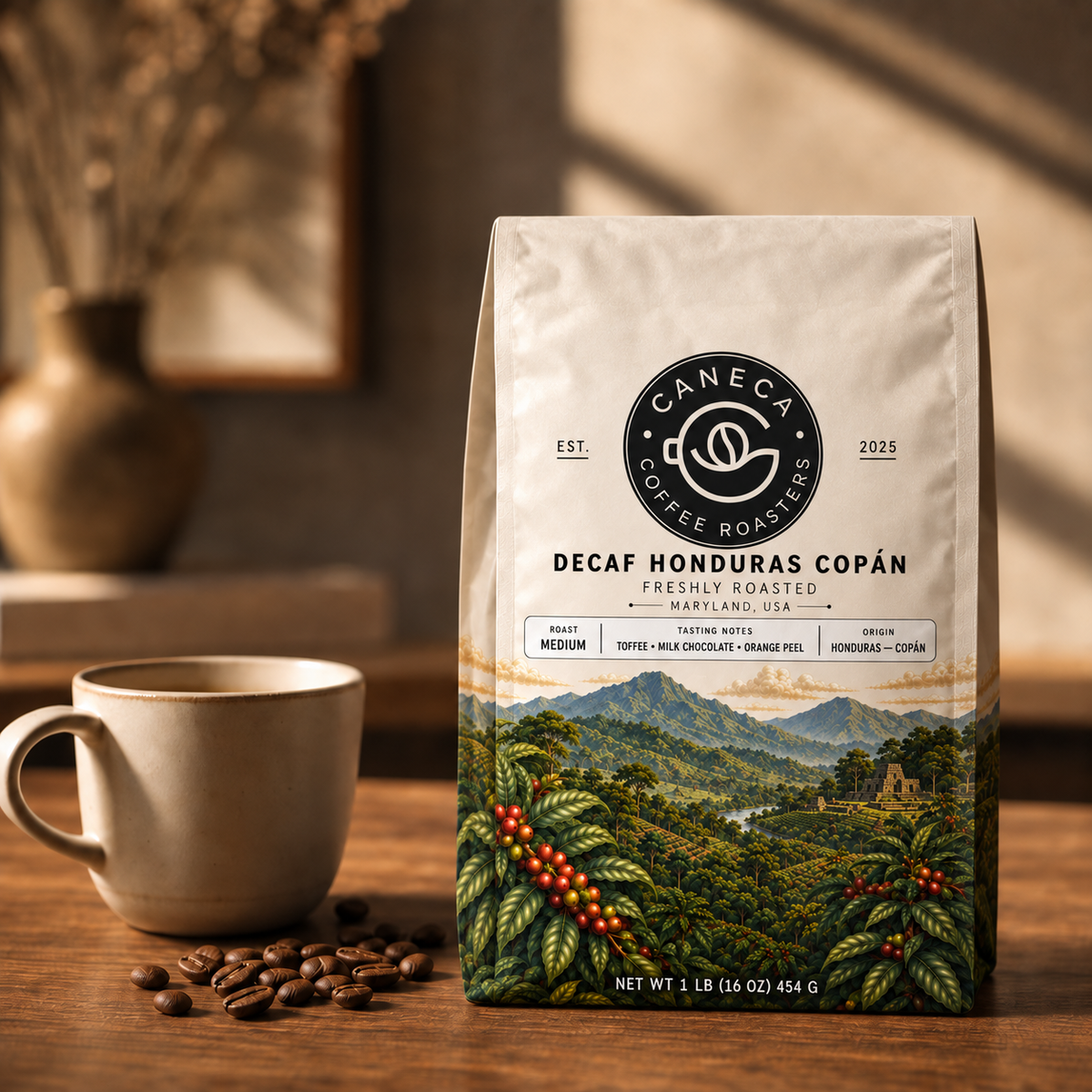 Square promotional image of CANECA Decaf Honduras Copan medium roast
